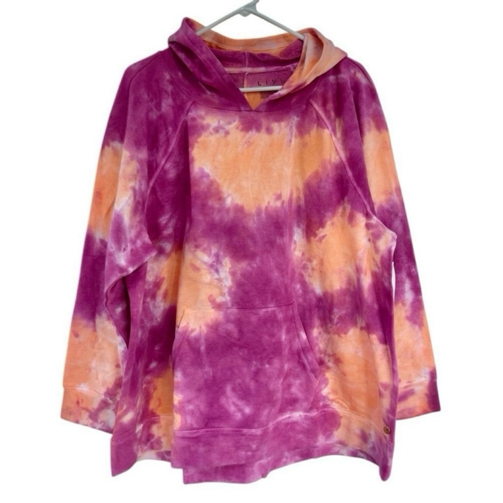LIVI Lane Bryant Purple Peach Tie Dye French Terry Hoodie Pullover NEW 22/24